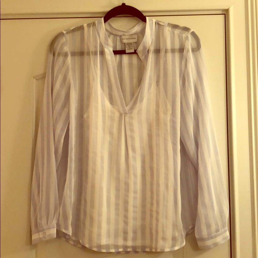 Soft Surroundings blue/white striped sheer top S